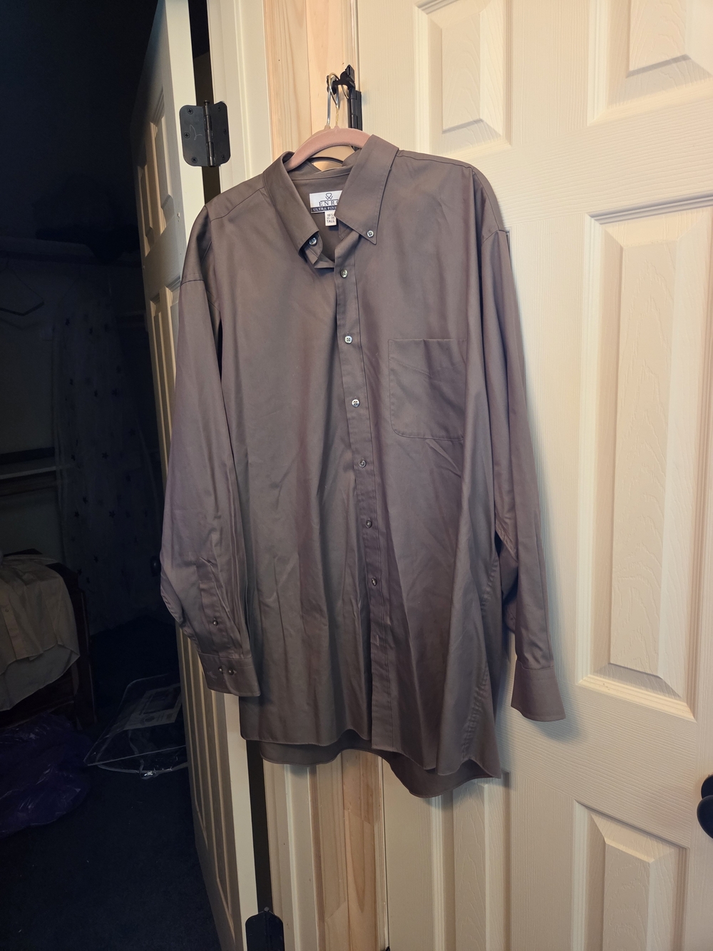 ENRO Men's Long-Sleeve Button-Down Shirt in Taupe Brown